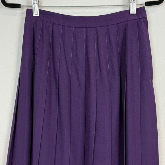 Vintage Talbots Purple Worsted Wool Pleated Midi Skirt 10P (26" Waist) - Picture 2 of 8